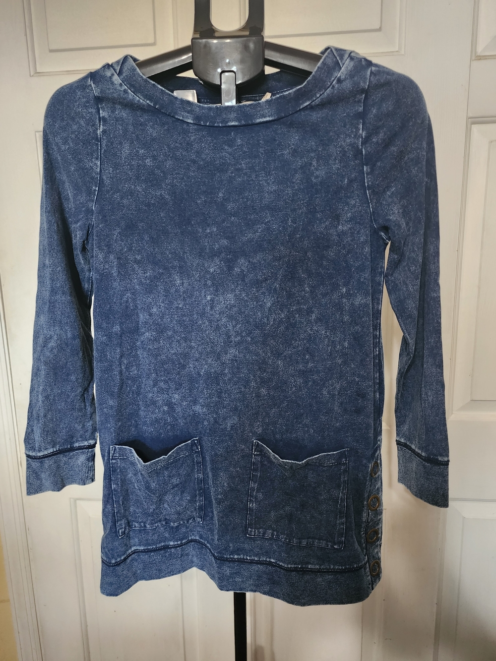 Soft Surroundings XS Blue Cotton Blend Tunic Top Side Button Detail